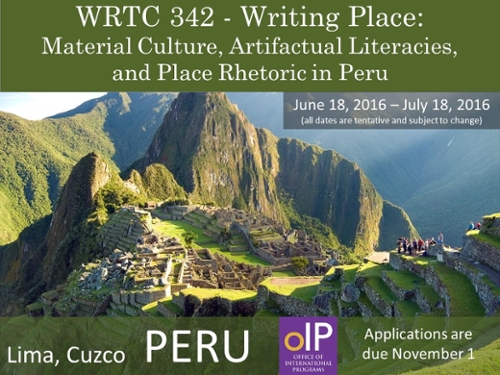 WRTC 342 Writing Place in Peru summer 2016